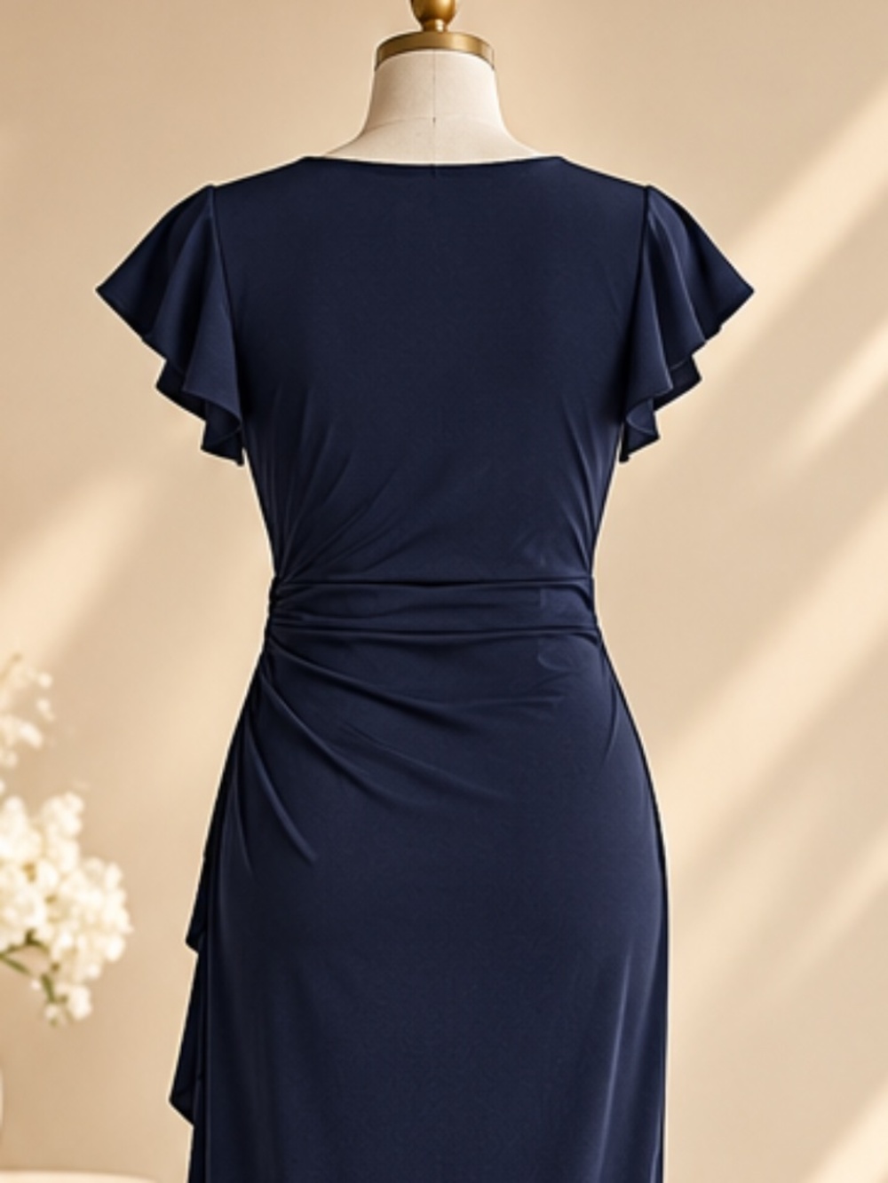 Lauren Ralph Lauren Navy Ruched Ruffle Wrap Dress Size 12 - Picture 8 of 14